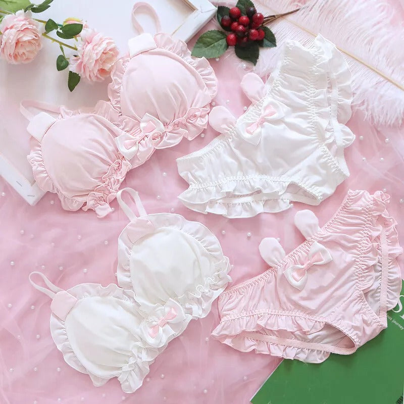 Comfortable Cute Little White Rabbit Lolita Soft Cotton Bra & Panty Set