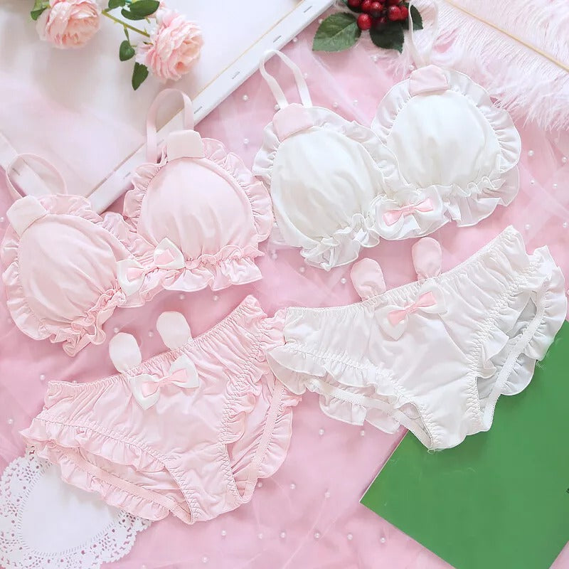 Comfortable Cute Little White Rabbit Lolita Soft Cotton Bra & Panty Set