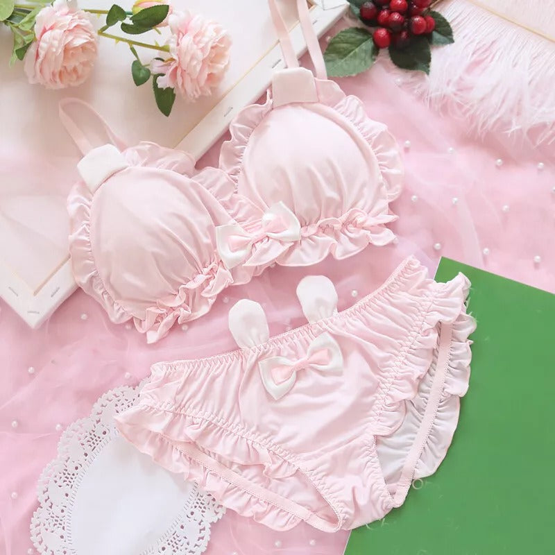 Comfortable Cute Little White Rabbit Lolita Soft Cotton Bra & Panty Set