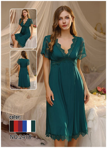 Lace Deep v Neck Women's Nightgown