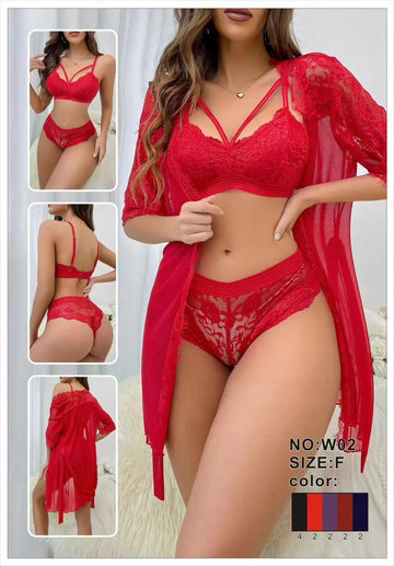 Red Lace Lingerie Set 3- Piece