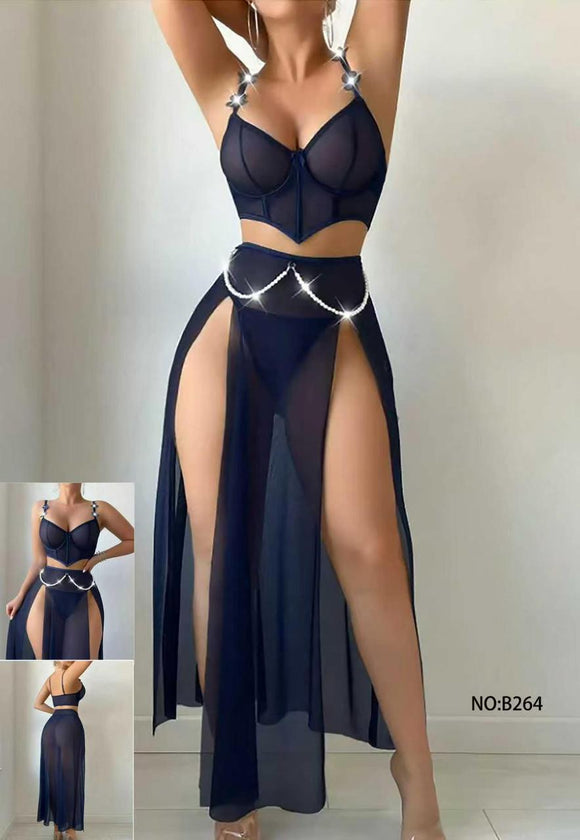 Sheer Mesh Corset & Split Lingerie