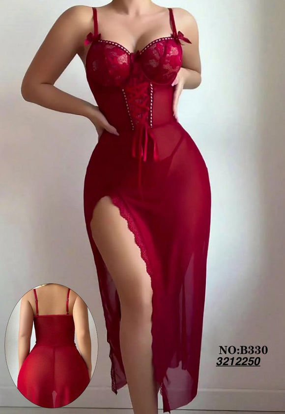 Lace Bustier Open Slit Dress