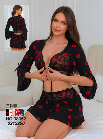 Lip Print Babydoll Set