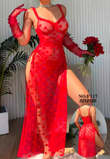 Red Heart Print Gown