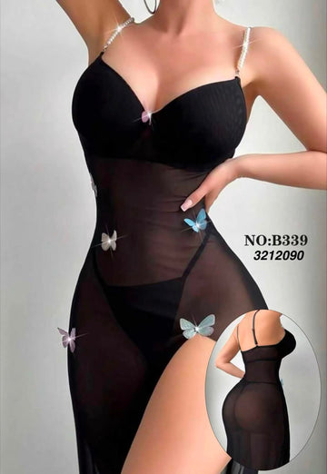 Butterfly Mesh Slit Dress