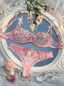 Flower Embroidered Bow Strap Lingerie Set-4