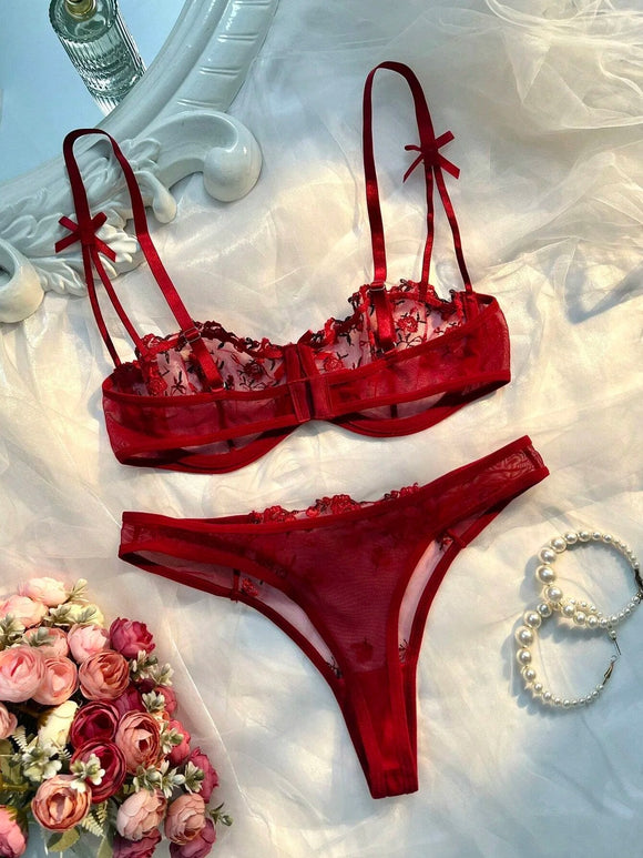 Luxury Floral Embroidery Lingerie Set