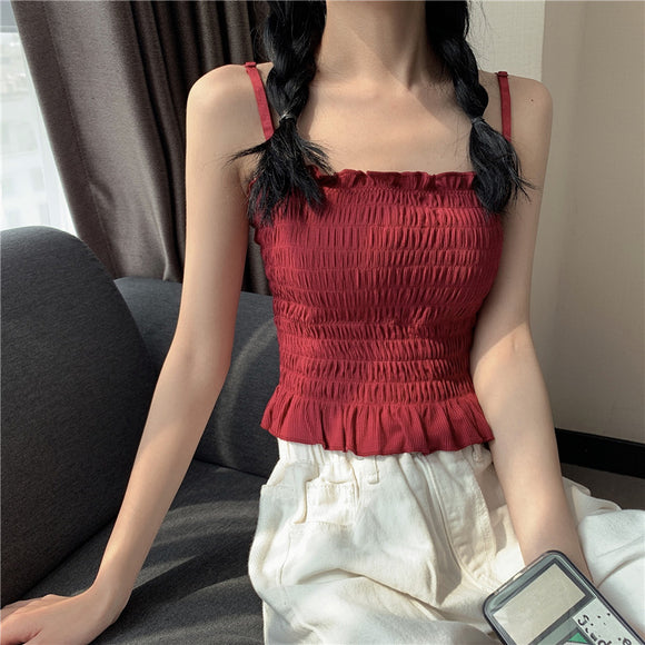 Women Pleated line Adjusted-strap Camisoles