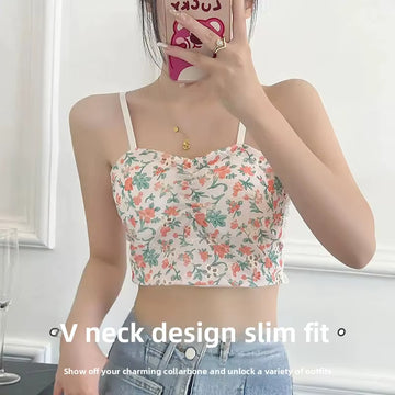 Floral Lace Backless Strap Top - 0