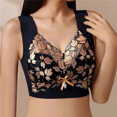 Leaf Print Anti-Sagging Bra
