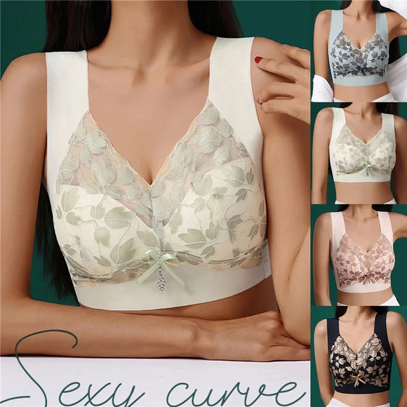 Leaf Print Anti-Sagging Bra