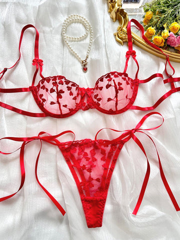 Romantic Heart Lace Ribbon Tie Set - 0