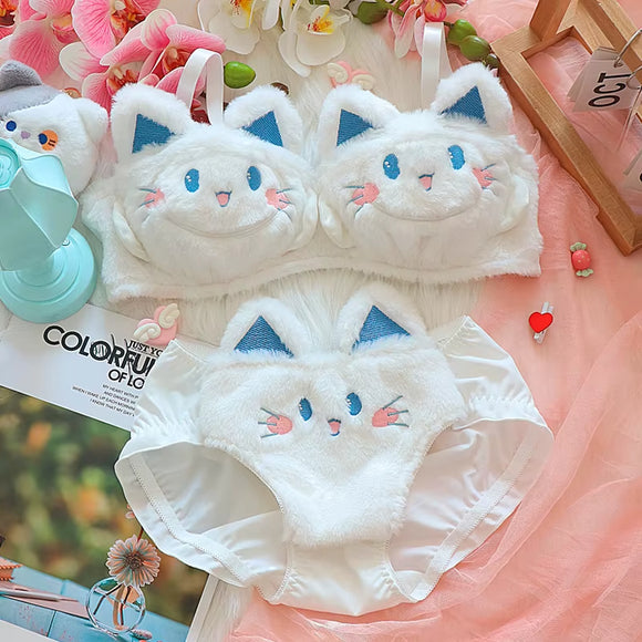 Cute Kitty Anime Soft Plush Bra & Panty