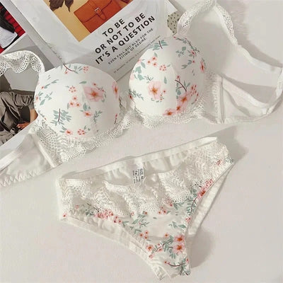 Floral Print Pushup Padded Bra Set - 0