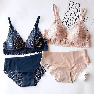 Front Closure Floral Lace Push Up Bra Set