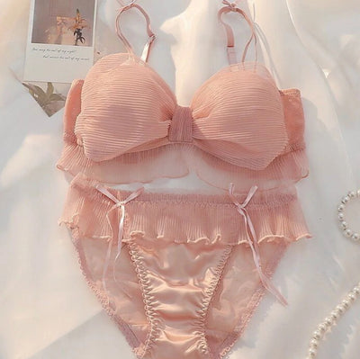 Cute Stylish Bow Style Padded Soft Bra Set - 0