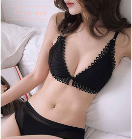 Front Closure Floral Lace Push Up Bra Set - 0
