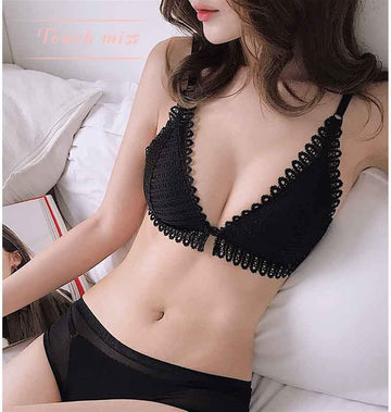 Front Closure Floral Lace Push Up Bra Set - 0