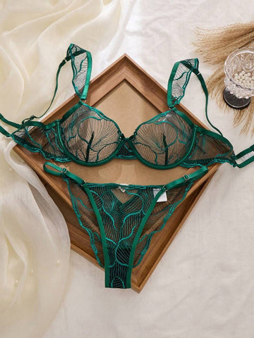Leaf Embroidered Sheer Mesh Set