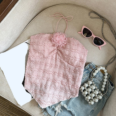 Crop Top Slim Fit Camisole Fashionable Flower Design - 0