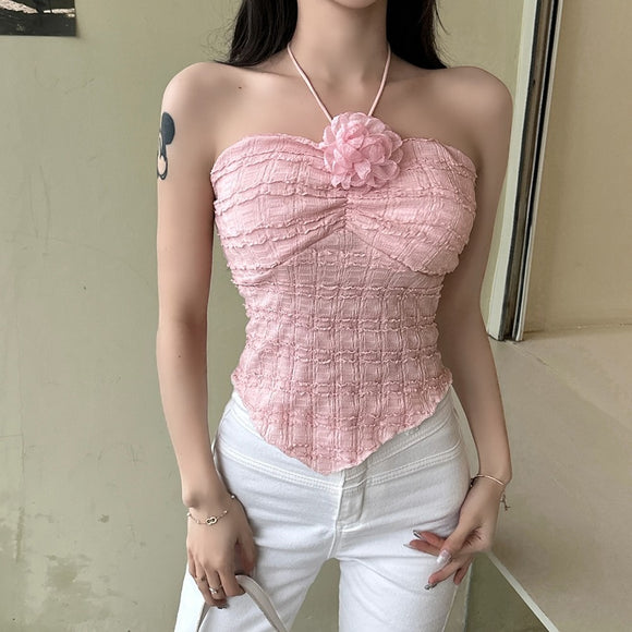 Crop Top Slim Fit Camisole Fashionable Flower Design