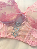 Baroque Floral Lace Crystal Heart Buckle Set-13