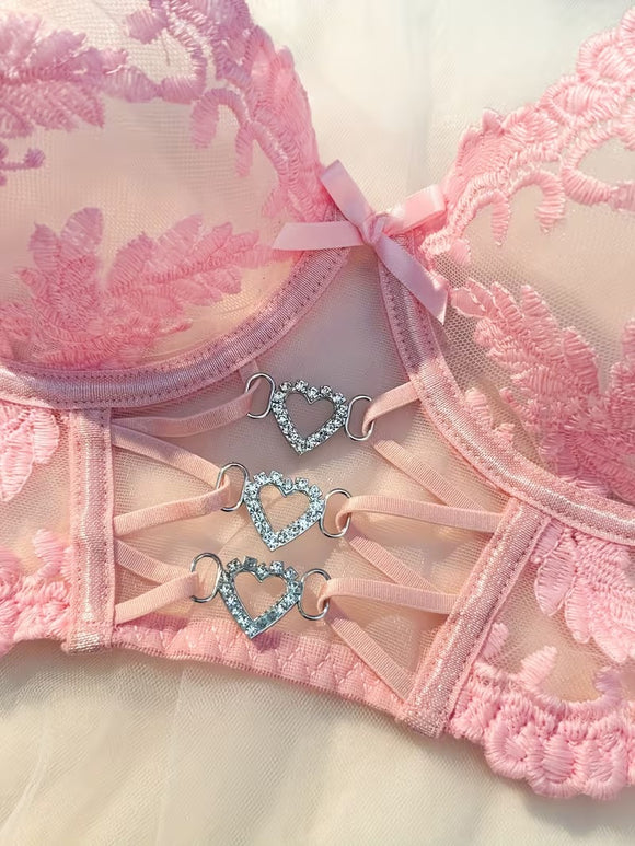 Baroque Floral Lace Crystal Heart Buckle Set