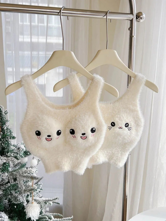 FLUFFY BUNNY FACE CROP TOP