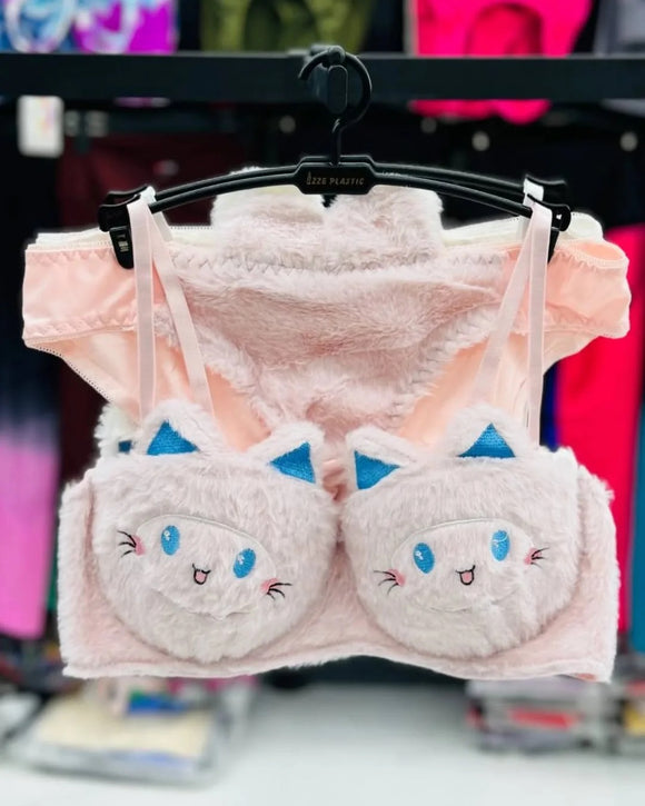 Cute Kitty Anime Soft Plush Bra & Panty