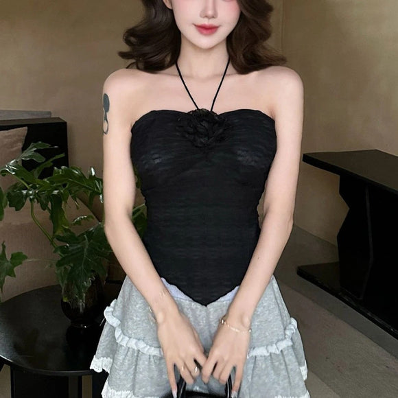 Crop Top Slim Fit Camisole Fashionable Flower Design