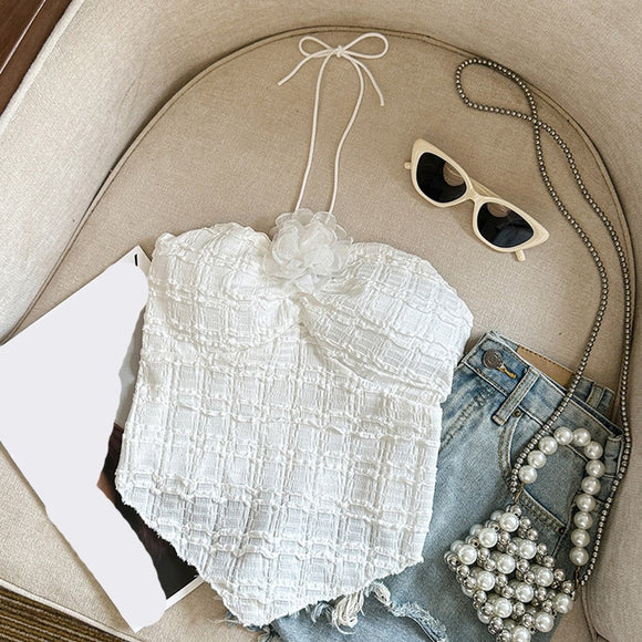 Crop Top Slim Fit Camisole Fashionable Flower Design