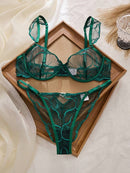 Leaf Embroidered Sheer Mesh Set-9