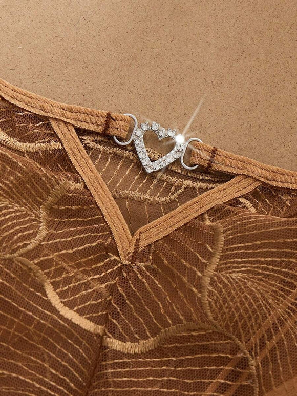 Leaf Embroidered Sheer Mesh Set