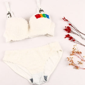 FAUX FUR ELEGANT BRA SET