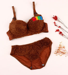 FAUX FUR ELEGANT BRA SET