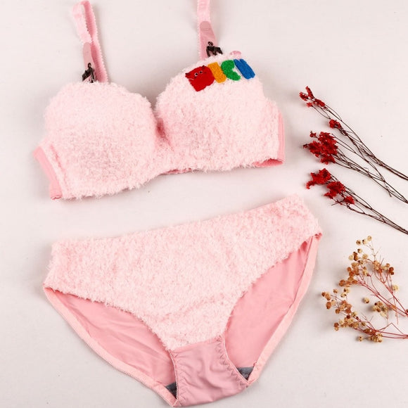 FAUX FUR ELEGANT BRA SET