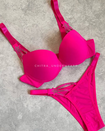 Buy pink Starstrucks Rhinestone Padded Victoria Bra Set (Bra &amp; Panty)