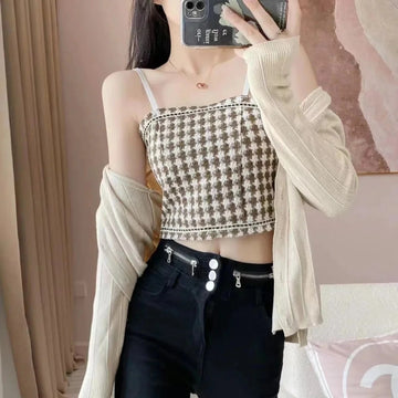 Buy brown Trim Halter Vest Women's camisole Top