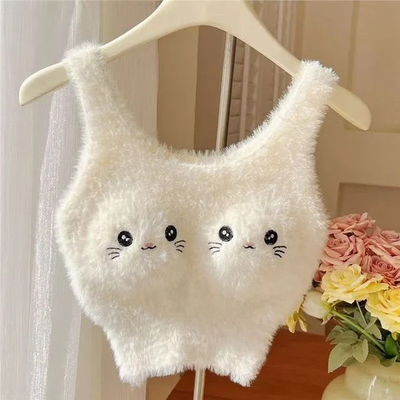 FLUFFY BUNNY FACE CROP TOP