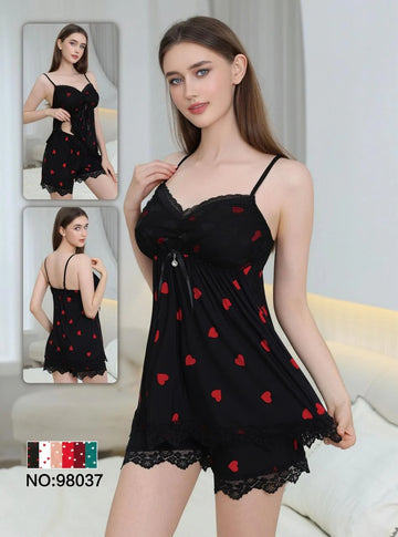 Heart Print Babydoll Lingerie