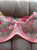 Flower Embroidered Bow Strap Lingerie Set-6