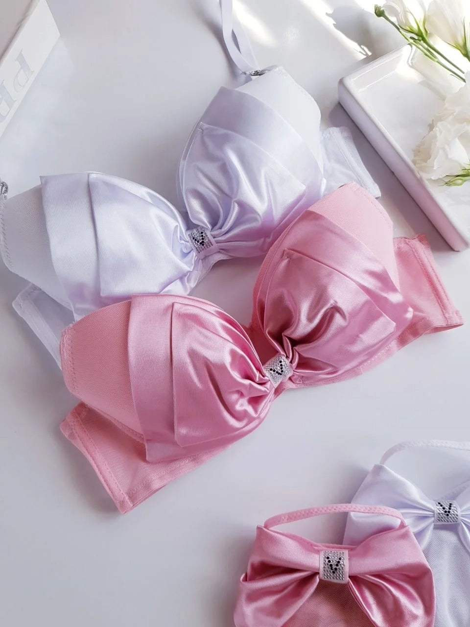 Soft Silk Bow Pushup Padded Bra Set - 0