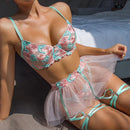 Lace embroidery perspective multi-piece lingerie suit-1