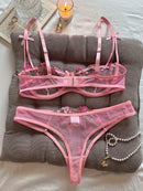 Flower Embroidered Bow Strap Lingerie Set-8