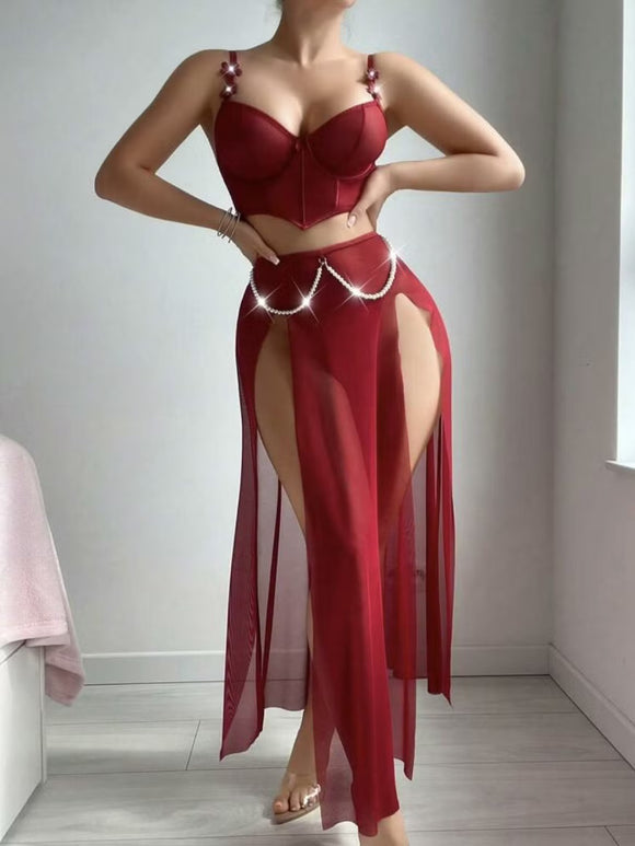 Royalty Sheer Chain Lingerie 3 Piece Dress