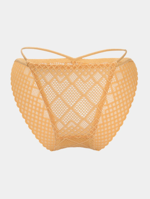 Smart Collection Women's Lace Mesh Thong Panty – Mustard