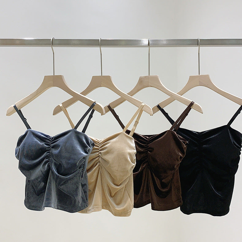 Ladies imported Spaghetti Straps Velvet Tank Top New Arrival