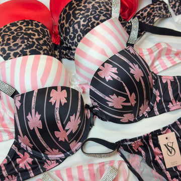 Buy black-with-pink-bow-print Premium Victoria's Secret Bra Set(push up)