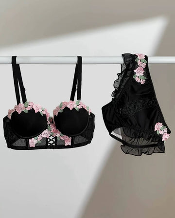 Floral Lace Lingerie Set - 0